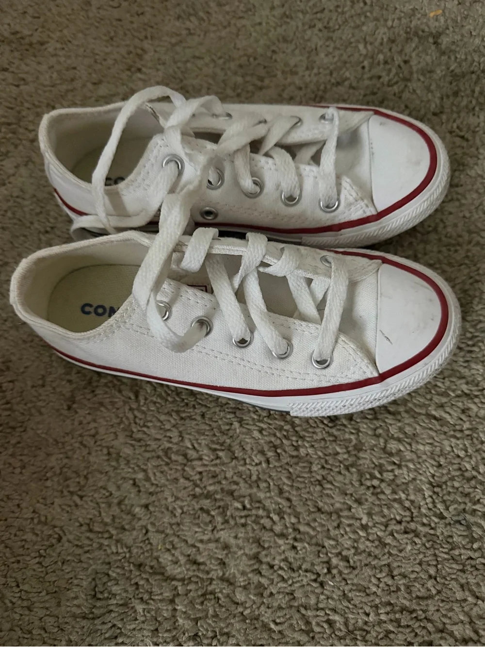 Converse Kids White Canvas Low-Top Sneakers with Red Stripe